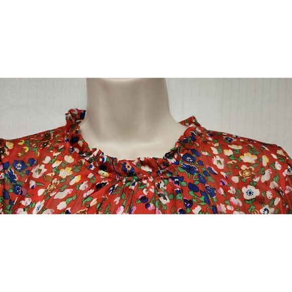 Rachel Zoe Red Floral High Neck Smock Sleeve Blouse Multicolor Red Size Medium - Picture 6 of 12